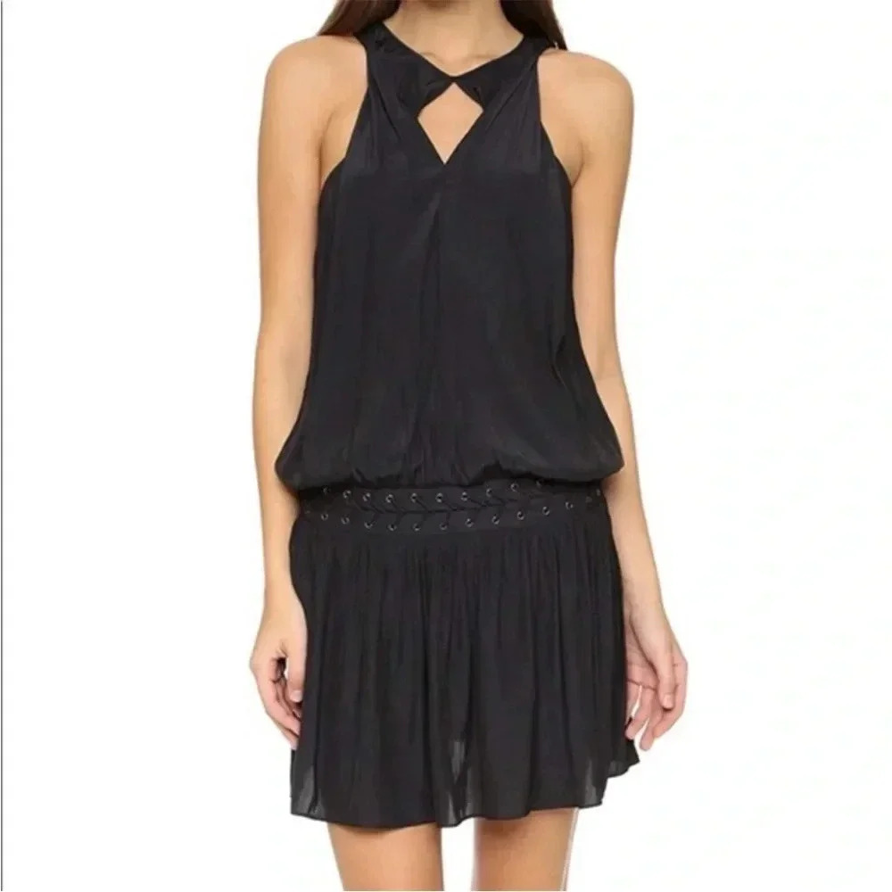 Ramy Brook Kiara black ruffle mini dress